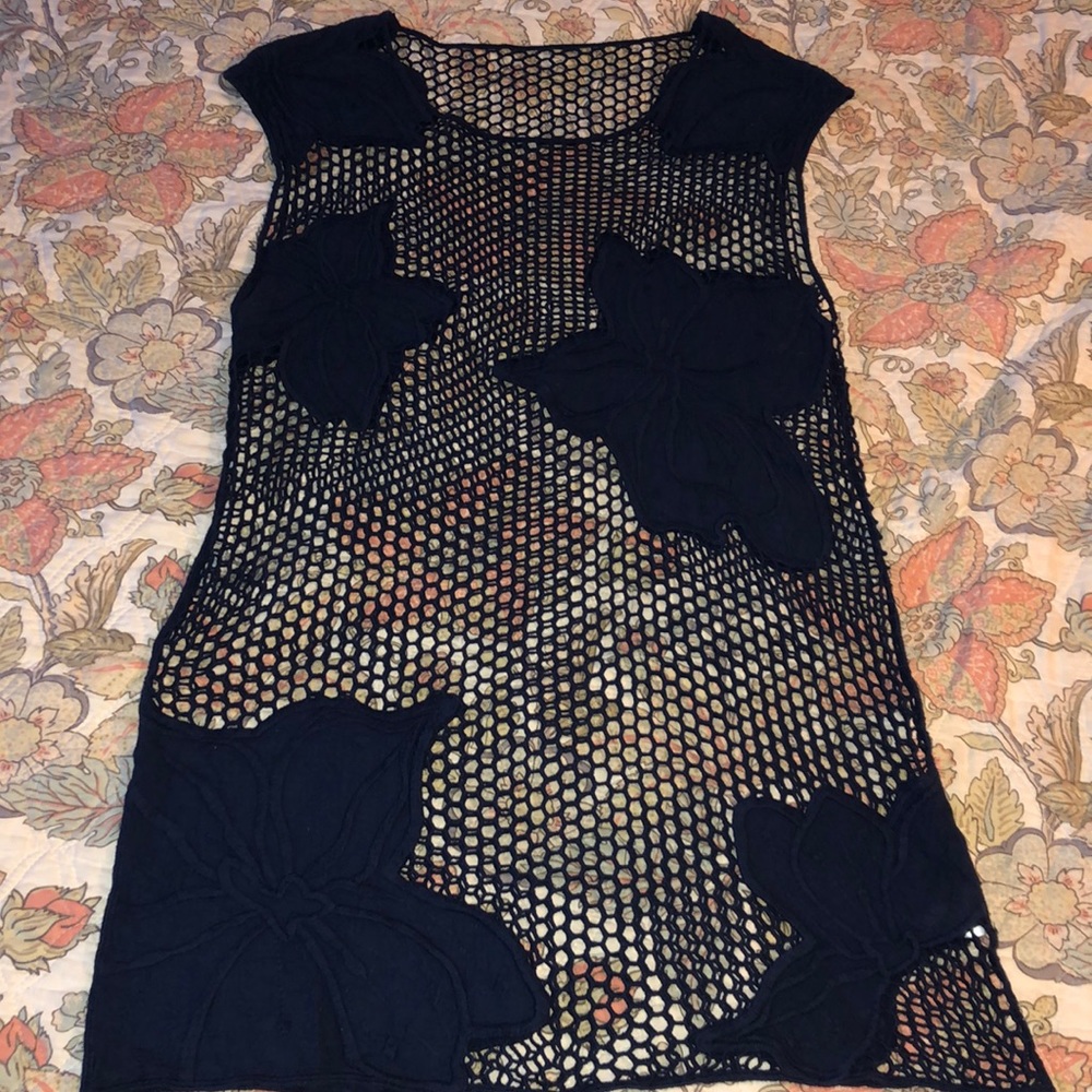 Gently worn floral mesh netted cotton cover up dress. Super sexy!